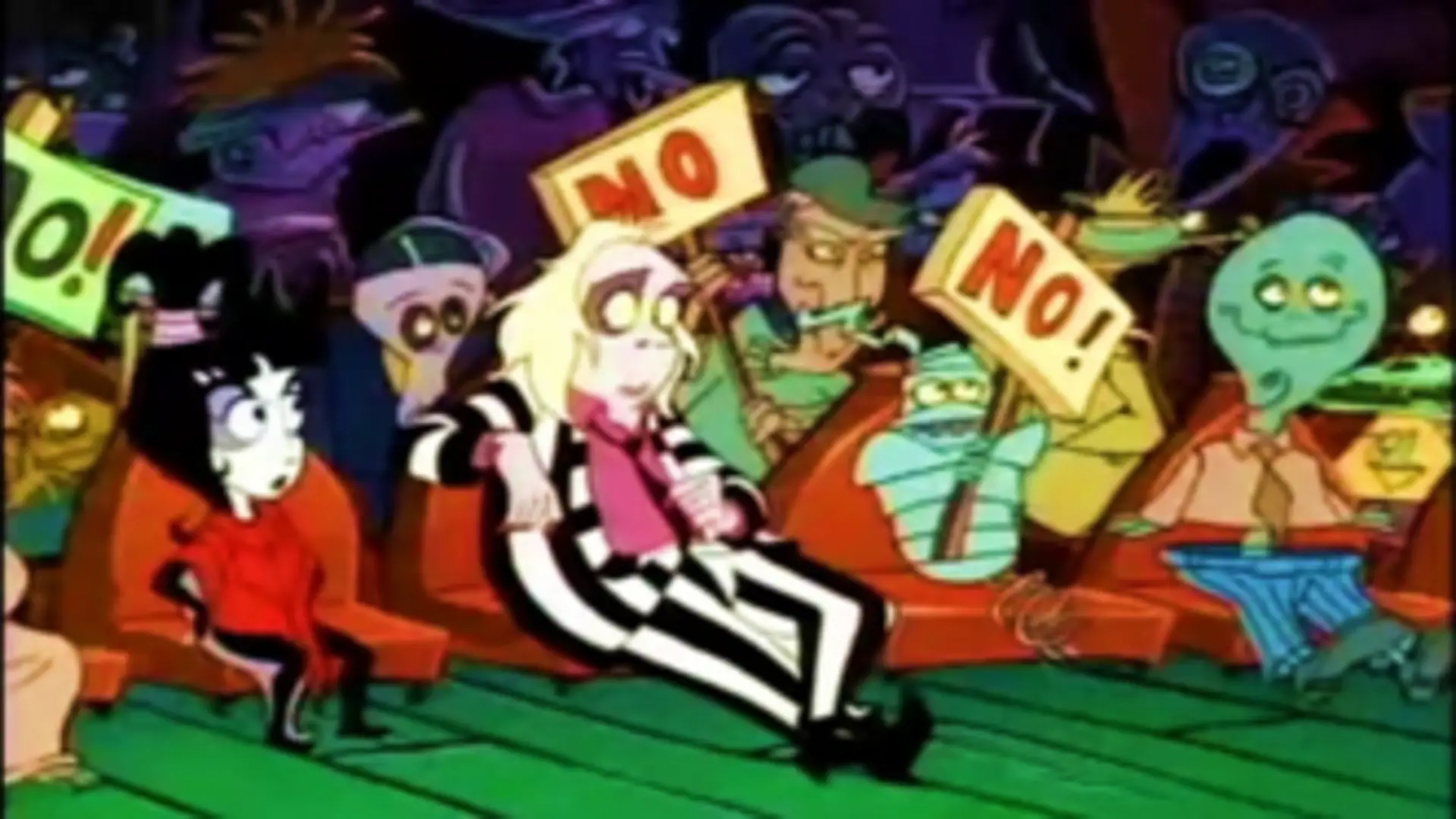 Escena surrealista de Beetlejuice (1989), serie animada de comedia sobrenatural basada en el clásico de Tim Burton