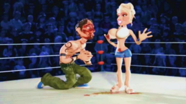 Escena retro de Celebrity Deathmatch (1998), serie animada claymation de comedia negra emitida por MTV