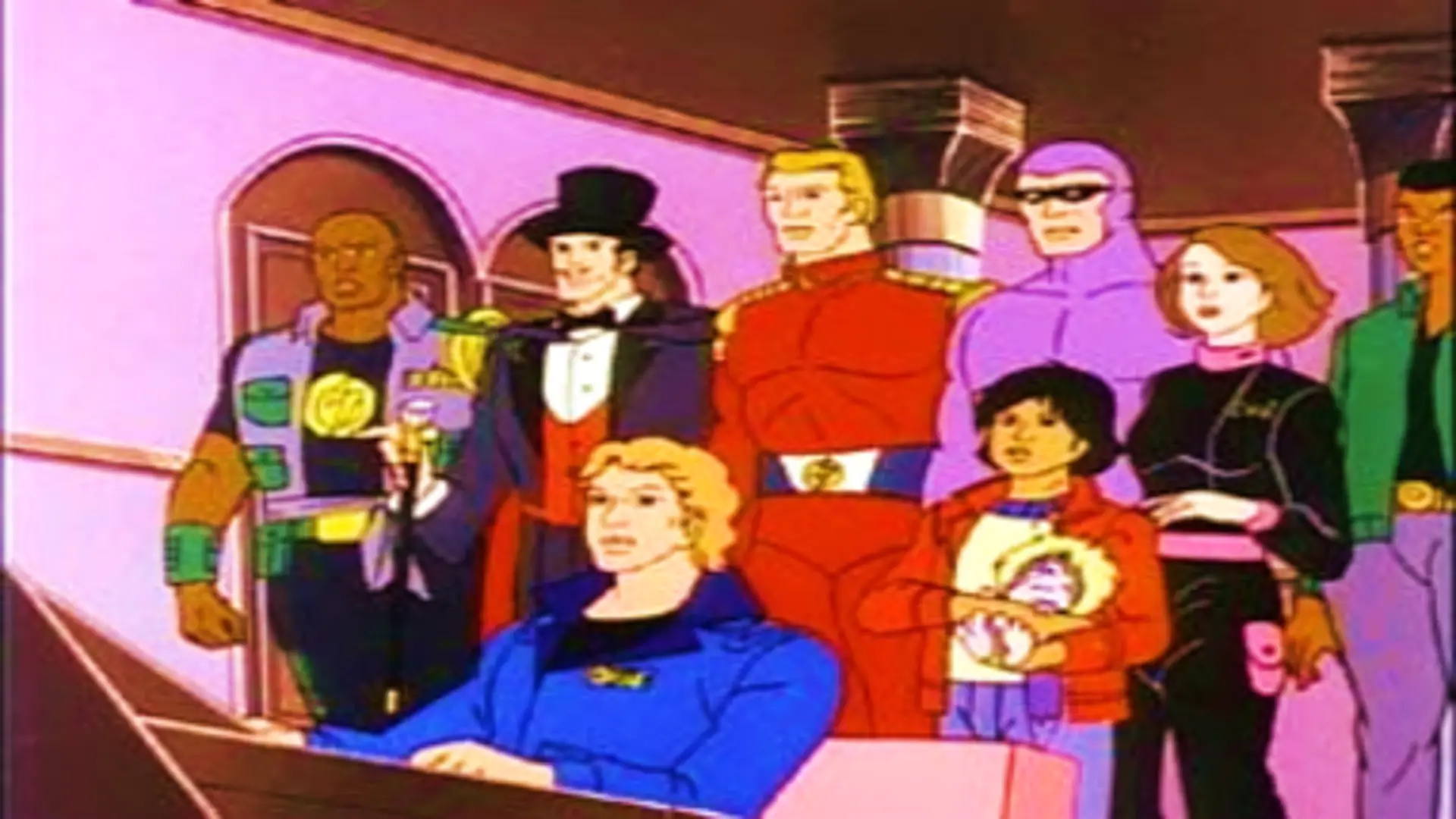 Escena nostálgica de Defensores de la Tierra (1986), serie animada de ciencia ficción con héroes legendarios