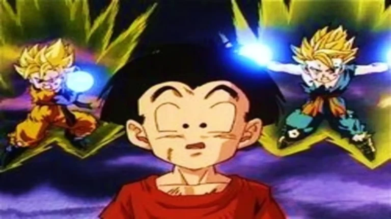 Bio-Broly enfrentando a Goten y Trunks en Dragon Ball Z: El combate definitivo (1994)