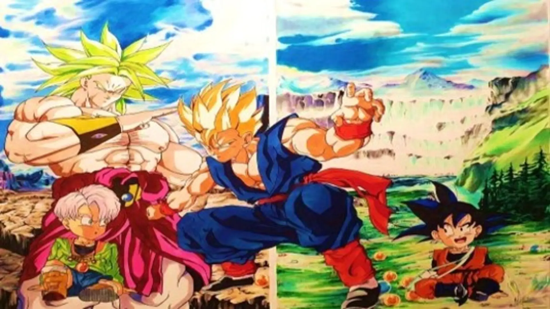 Broly enfrentando a Gohan y Goten en Dragon Ball Z: El regreso del guerrero legendario (1994)