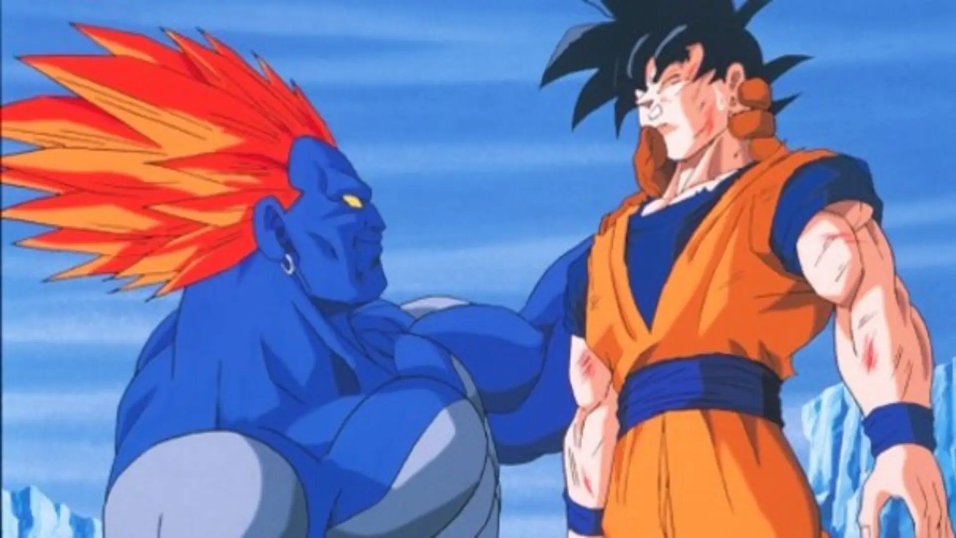 Goku, Vegeta y Trunks enfrentando a los androides en Dragon Ball Z: La pelea de los tres Saiyajin (1992)