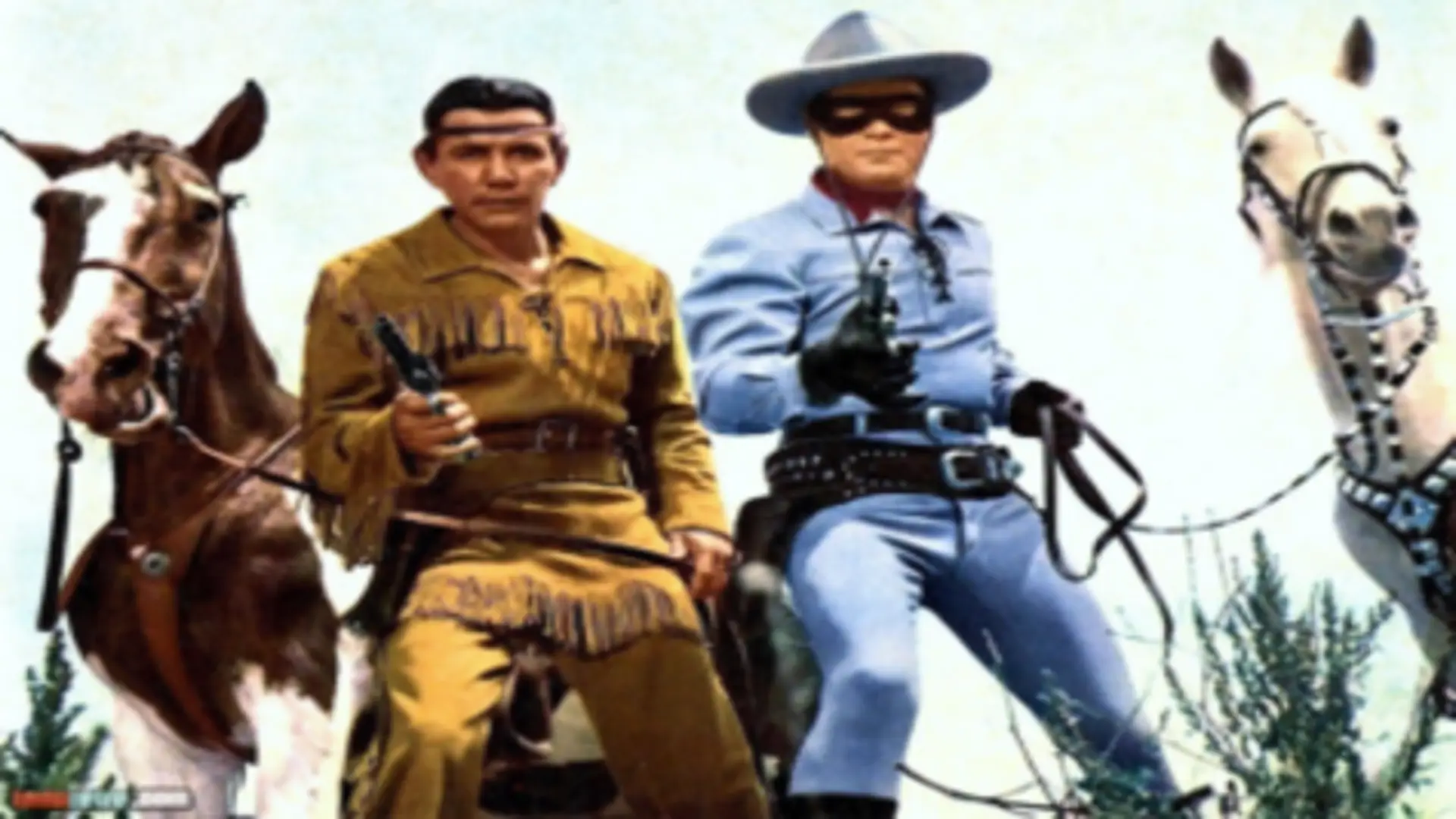 El Llanero Solitario y Toro cabalgando en la serie de televisión retro de 1949, íconos del western clásico