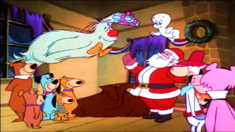 Gasparín y Yogi celebrando la Navidad en el especial animado de 1979