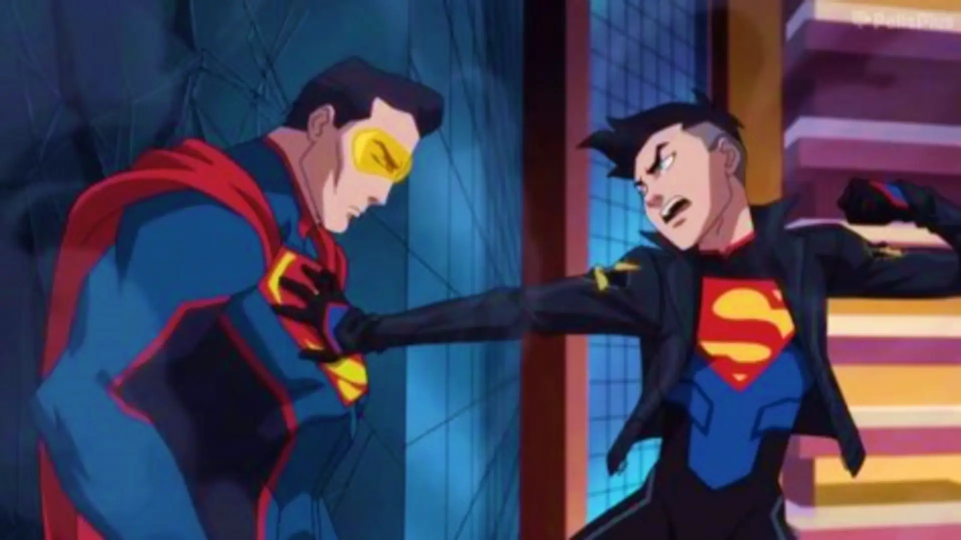 Escena de El reinado de los superhombres (2019), película animada retro de acción y ciencia ficción del universo DC Comics