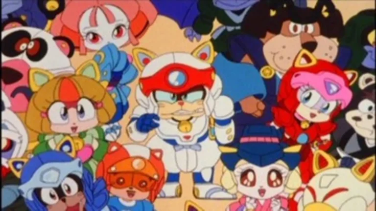 Speedy, Polly y Guido en Los gatos samurái (1990), serie de anime clásica con comedia ninja
