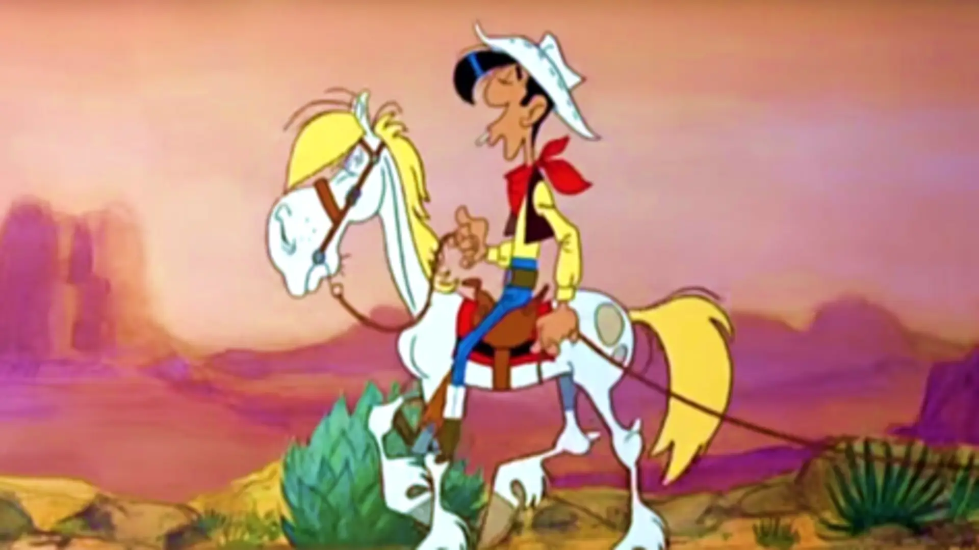 Escena clásica de Lucky Luke (1984), serie animada de comedia western basada en los cómics de Morris y Goscinny