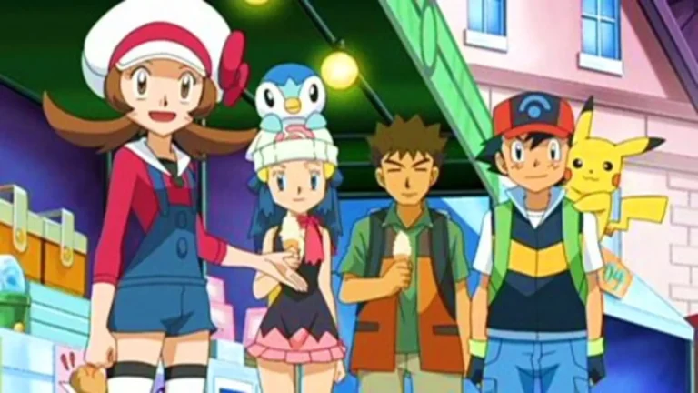 Escena de Pokémon DP: Batallas Galácticas (2008), serie de anime con Ash, Dawn y el Equipo Galaxia