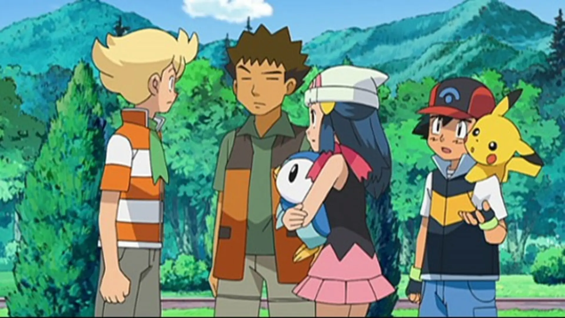 Escena de Pokémon DP: Los Vencedores de la Liga Sinnoh (2010), serie de anime con Ash, Dawn y la Liga Pokémon