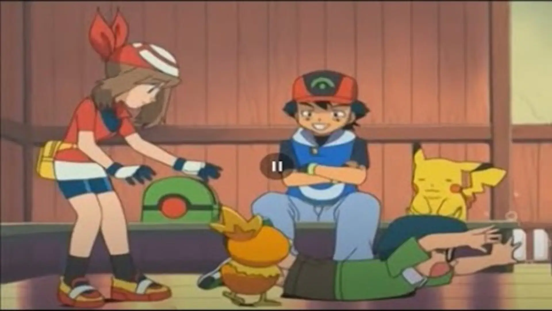 Ash, May, Max y Brock en la región Hoenn durante la sexta temporada del anime Pokémon: Fuerza Máxima (2002)