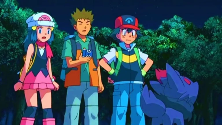 Escena nostálgica de Pokémon: Zoroark El Maestro de Ilusiones (2010), película de anime con acción y misterio