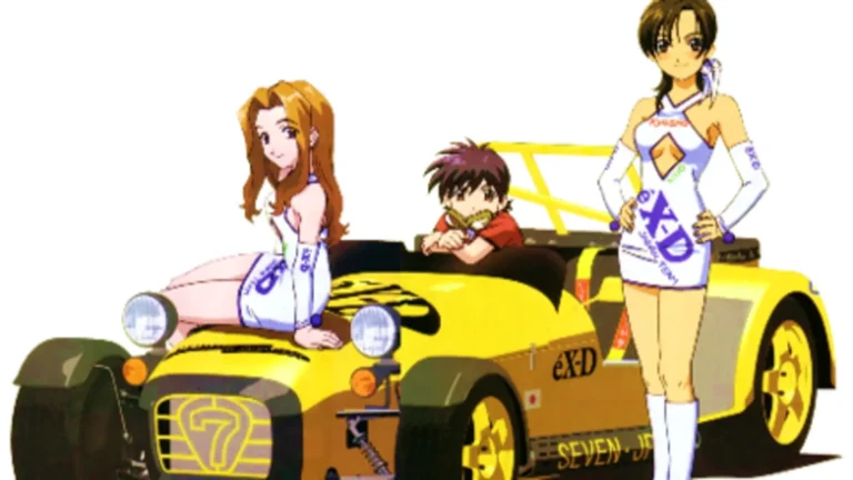 Personajes de éX-Driver (2000) en plena acción, representando el estilo clásico del anime futurista