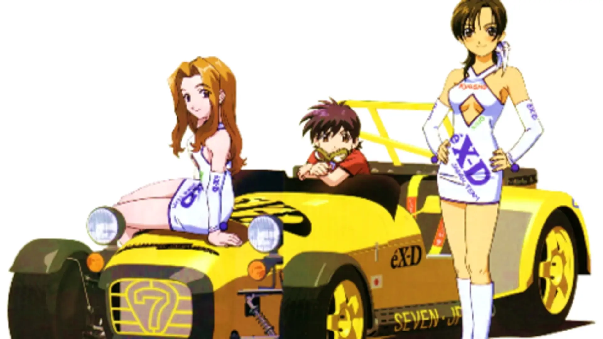 Personajes de éX-Driver (2000) en plena acción, representando el estilo clásico del anime futurista