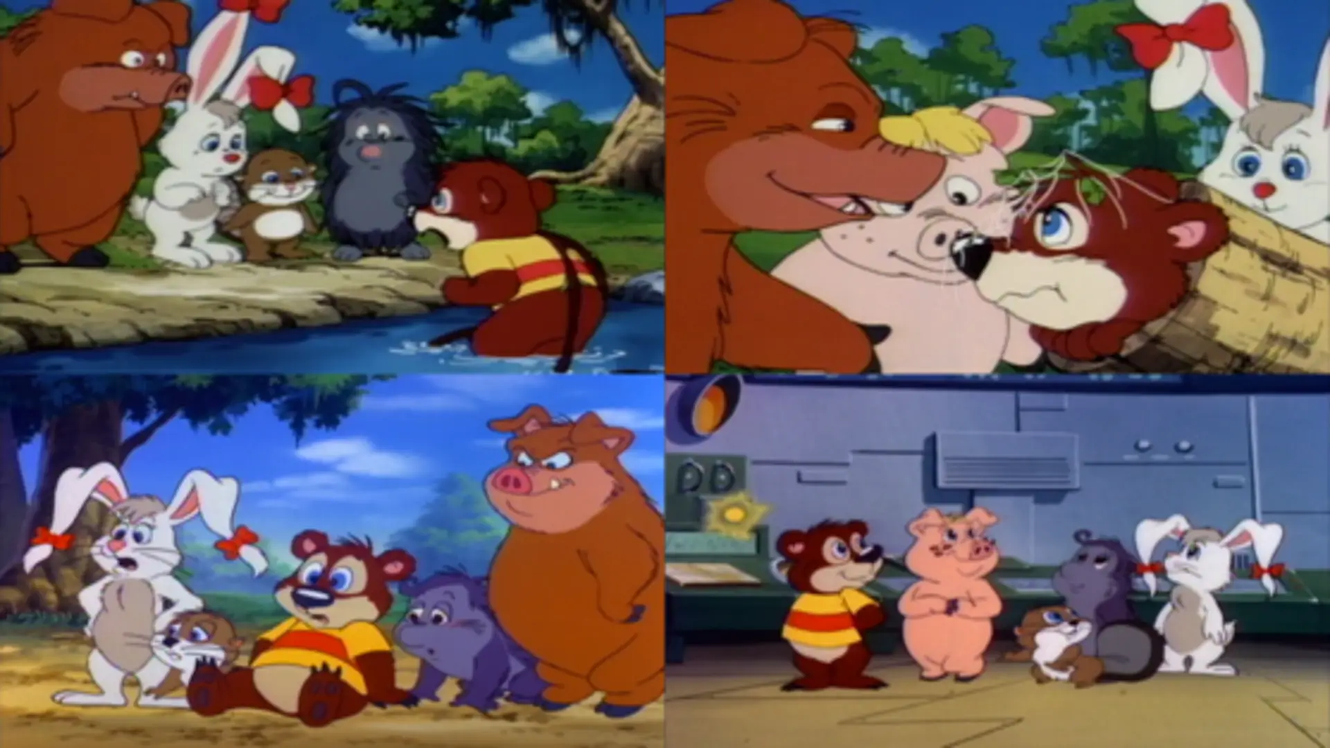 Kissyfur y Gus en la serie animada retro de 1986, viviendo aventuras en los pantanos con sus amigos animales