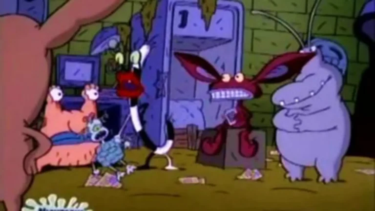 Escena retro de Aaahh!!! Monstruos de verdad (1994), serie animada de comedia grotesca con monstruos en entrenamiento