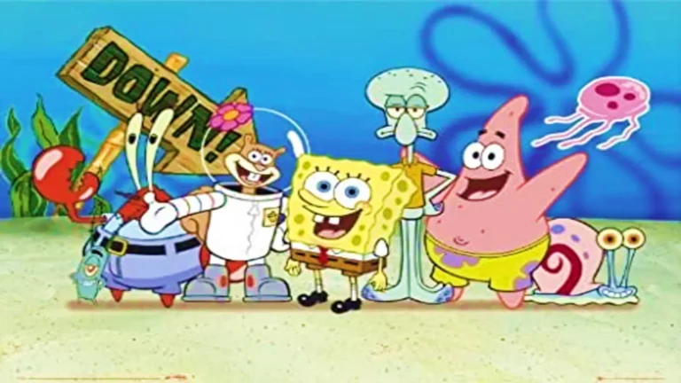Escena retro de Bob Esponja (1999), serie animada de comedia submarina con personajes icónicos de Nickelodeon