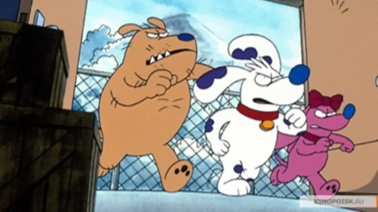 Equipo de perros espías con gadgets y trajes secretos en escena animada retro