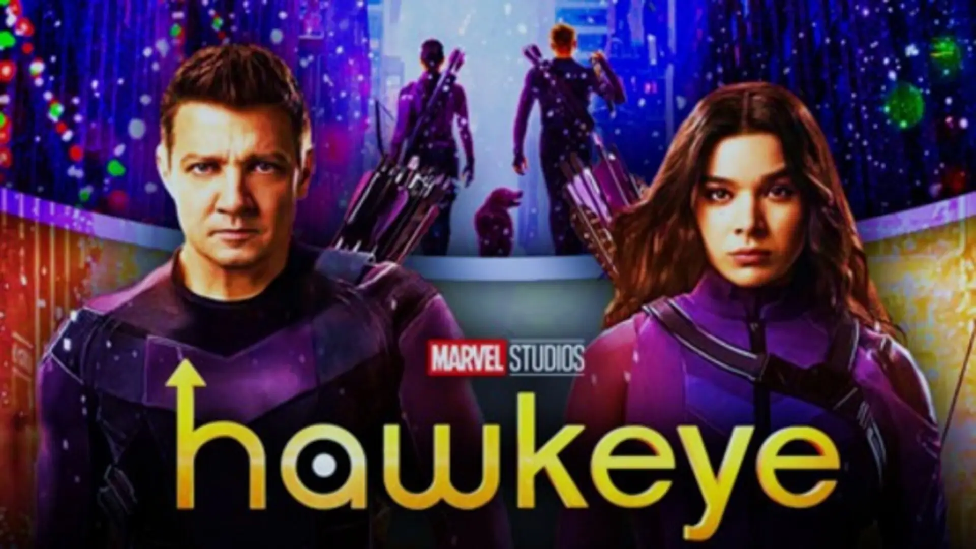 Escena retro de Hawkeye / Ojo de Halcón (2021) con Clint Barton y Kate Bishop en acción navideña