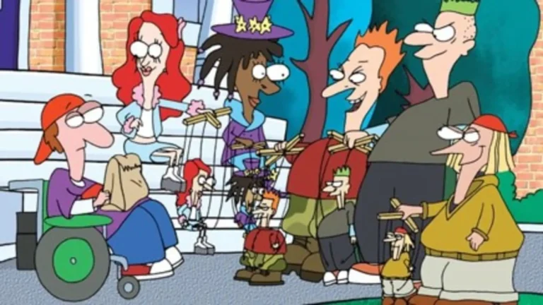Escena retro de Pelswick (2000), serie animada de comedia inclusiva transmitida por Nickelodeon y Magic Kids