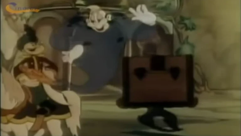 Escena clásica de Popeye el marino y los cuarenta ladrones de Ali Baba (1937), película animada retro de aventuras