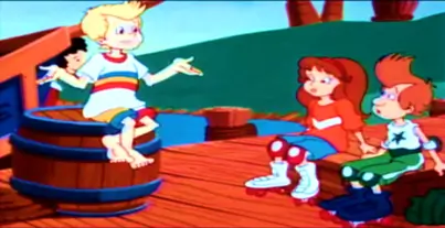 Escena de Popeye e hijo (1987), serie animada retro con Popeye Jr. y Tank en aventuras familiares