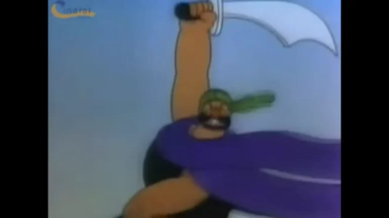 Escena épica de Popeye el marino contra Sindbad el marino (1936), película animada retro de Fleischer Studios