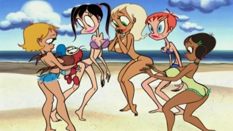 Escena retro de Ren y Stimpy (1991), serie animada de comedia grotesca y surrealista con humor adulto