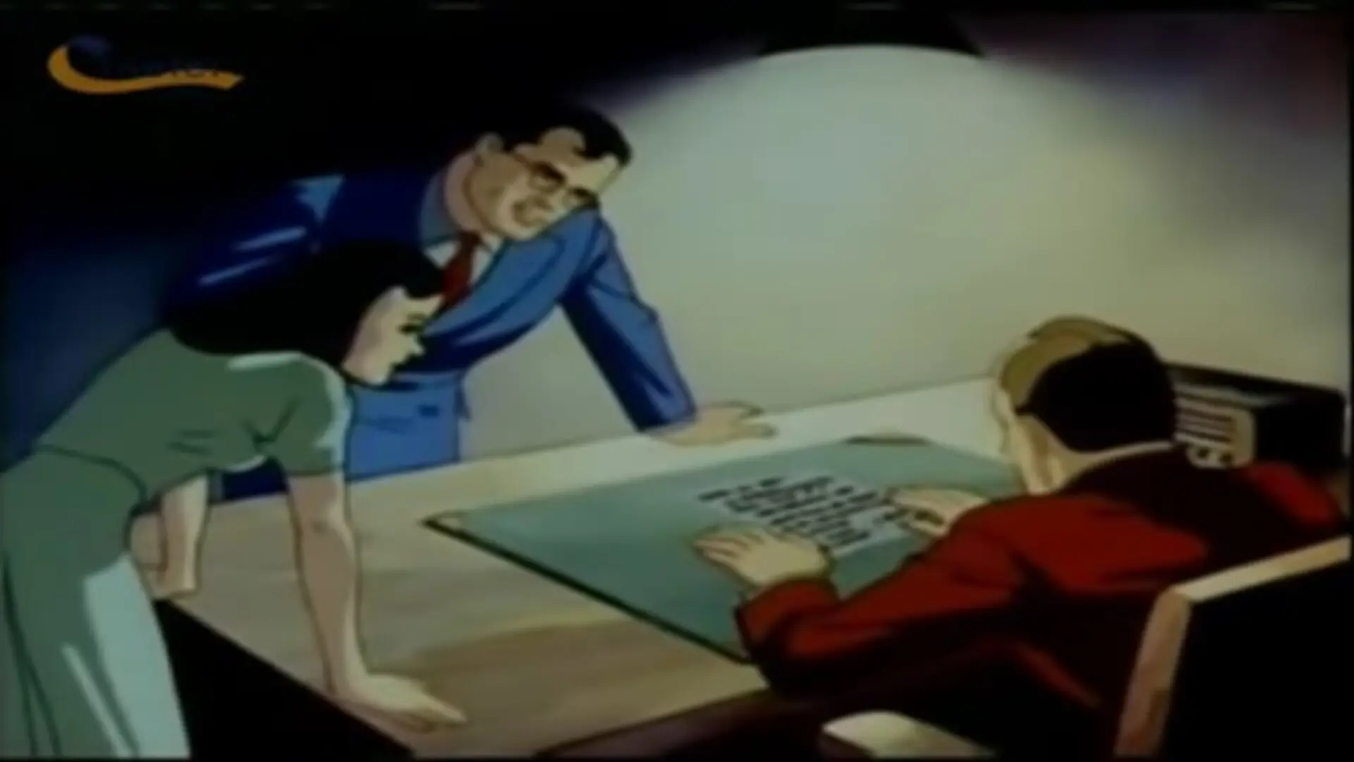 Escena clásica de Superman (1941), serie animada retro de Fleischer Studios en Technicolor
