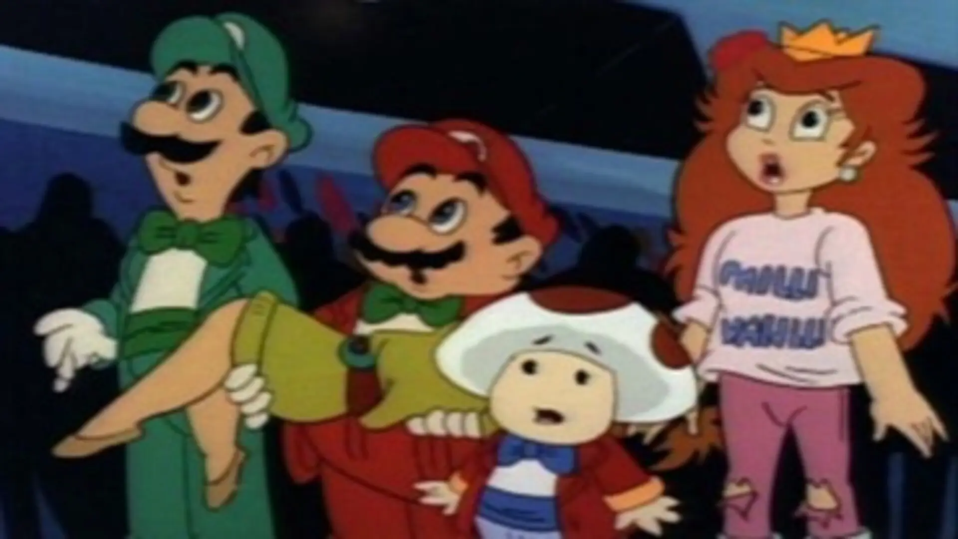 Escena retro de The Super Mario Bros. Super Show! (1989), serie animada con aventuras y segmentos en vivo