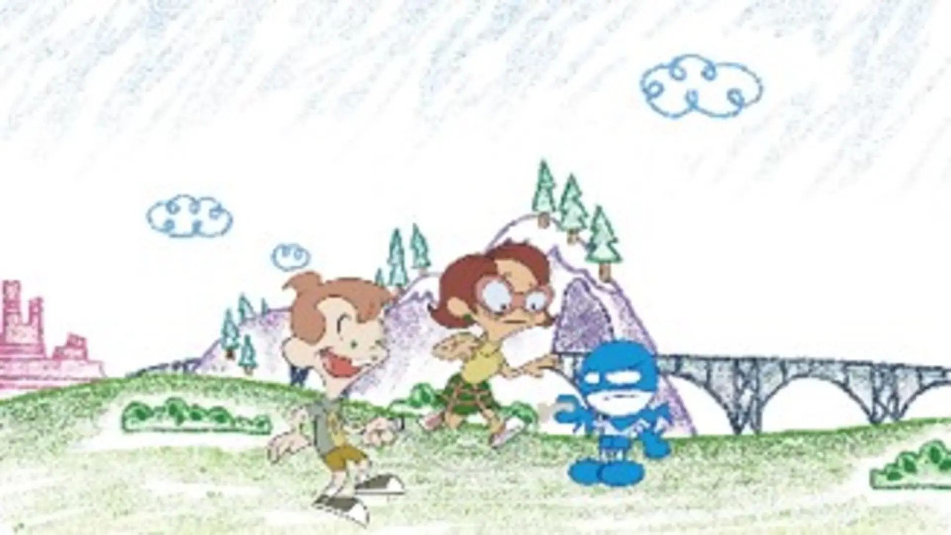 Escena retro de Zona Tiza (2002), serie animada de fantasía y aventuras con dibujos mágicos y personajes entrañables